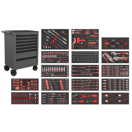 Sealey SPTCOMBO4G Superline PRO® Roll Cab 7 Drawer with 305pc Tool Kit - Grey - SPTCOMBO4G - Sealey Tools UK - Trade Counter Direct
