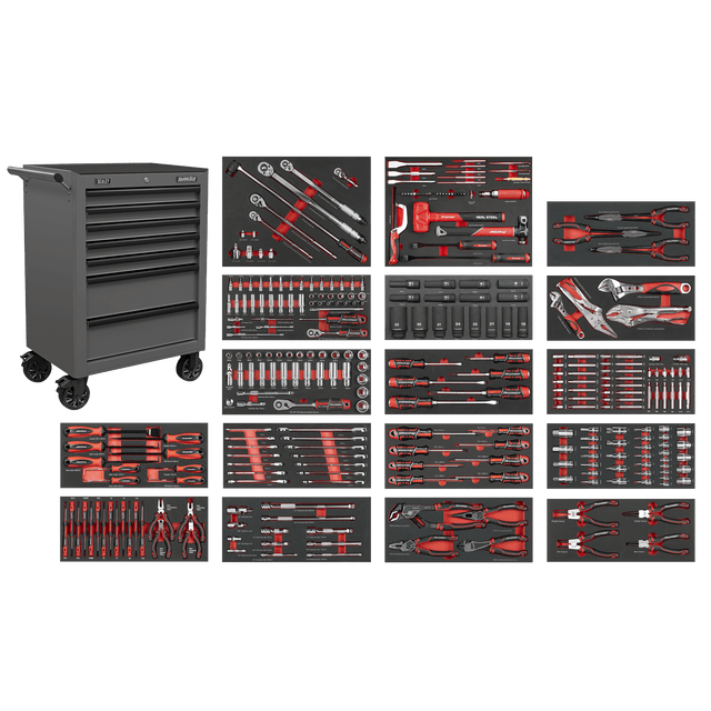 Sealey SPTCOMBO4G Superline PRO® Roll Cab 7 Drawer with 305pc Tool Kit - Grey - SPTCOMBO4G - Sealey Tools UK - Trade Counter Direct