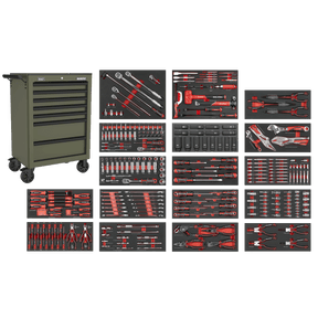 Sealey SPTCOMBO4K Superline PRO® Rollcab 7 Drawer with 305pc Tool Kit - Khaki - SPTCOMBO4K - Sealey Tools UK - Trade Counter Direct