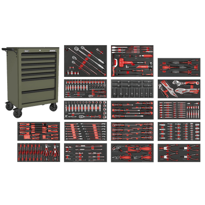 Sealey SPTCOMBO4K Superline PRO® Rollcab 7 Drawer with 305pc Tool Kit - Khaki - SPTCOMBO4K - Sealey Tools UK - Trade Counter Direct