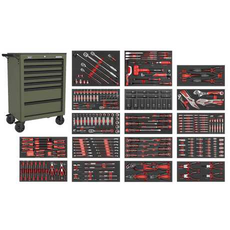 Sealey SPTCOMBO4K Superline PRO® Rollcab 7 Drawer with 305pc Tool Kit - Khaki - SPTCOMBO4K - Sealey Tools UK - Trade Counter Direct