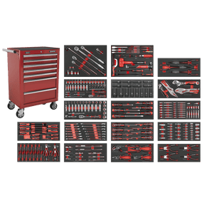 Sealey SPTCOMBO4R Superline PRO® Rollcab 7 Drawer with 305pc Tool Kit - Red - SPTCOMBO4R - Sealey Tools UK - Trade Counter Direct