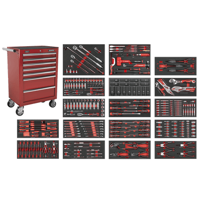 Sealey SPTCOMBO4R Superline PRO® Rollcab 7 Drawer with 305pc Tool Kit - Red - SPTCOMBO4R - Sealey Tools UK - Trade Counter Direct