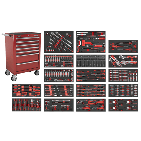 Sealey SPTCOMBO4R Superline PRO® Rollcab 7 Drawer with 305pc Tool Kit - Red - SPTCOMBO4R - Sealey Tools UK - Trade Counter Direct