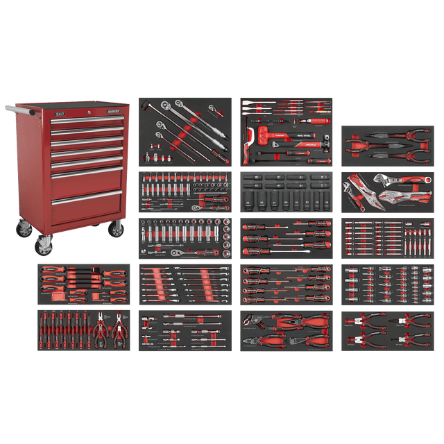 Sealey SPTCOMBO4R Superline PRO® Rollcab 7 Drawer with 305pc Tool Kit - Red - SPTCOMBO4R - Sealey Tools UK - Trade Counter Direct
