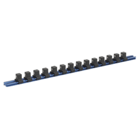 Sealey SR1214 Socket Retaining Rail with 14 Clips Aluminium 1/2"Sq Drive - SR1214 - Sealey Tools UK - Trade Counter Direct