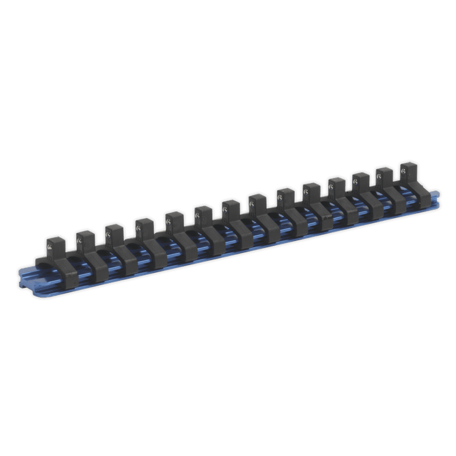 Sealey SR1414 Socket Retaining Rail with 14 Clips Aluminium 1/4"Sq Drive - SR1414 - Sealey Tools UK - Trade Counter Direct