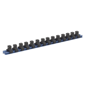 Sealey SR3814 Socket Retaining Rail with 14 Clips Aluminium 3/8"Sq Drive - SR3814 - Sealey Tools UK - Trade Counter Direct