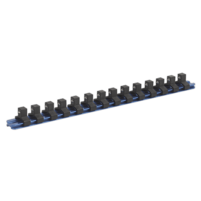 Sealey SR3814 Socket Retaining Rail with 14 Clips Aluminium 3/8"Sq Drive - SR3814 - Sealey Tools UK - Trade Counter Direct