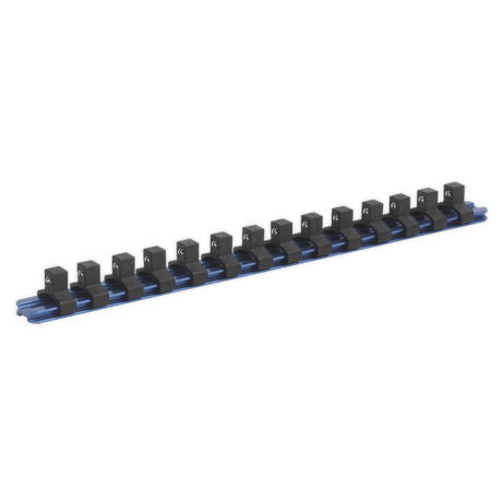 Sealey SR3814 Socket Retaining Rail with 14 Clips Aluminium 3/8"Sq Drive - SR3814 - Sealey Tools UK - Trade Counter Direct