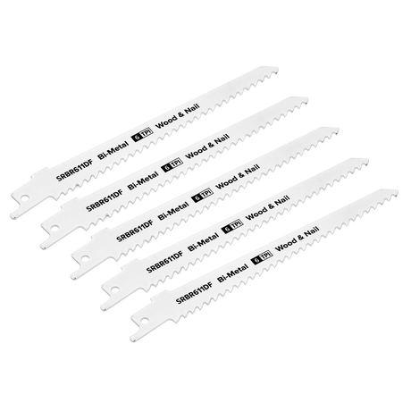 Sealey SRBR611DF Reciprocating Saw Blade Wood & Nail 150mm 6tpi - Pack of 5 - SRBR611DF - Sealey Tools UK - Trade Counter Direct