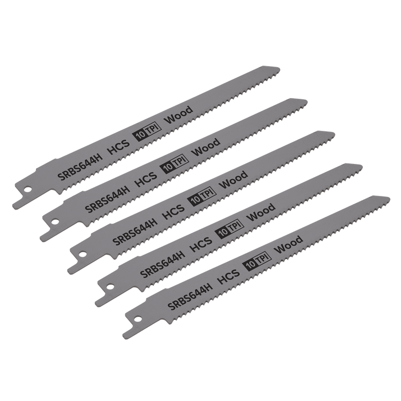 Sealey SRBS644H Reciprocating Saw Blade for Clean Wood 150mm 10tpi - Pack of 5 - SRBS644H - Sealey Tools UK - Trade Counter Direct