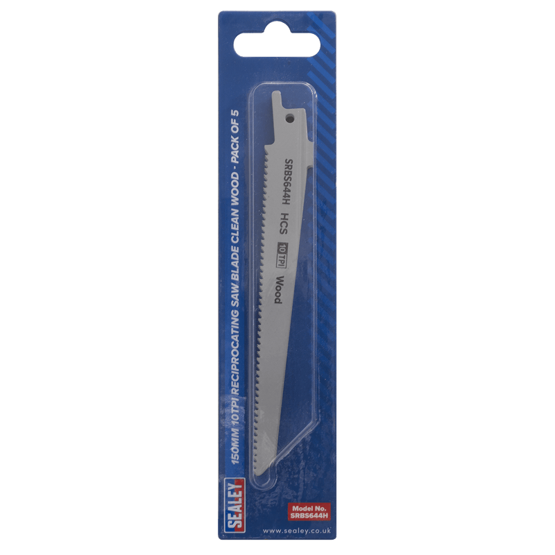 Sealey SRBS644H Reciprocating Saw Blade for Clean Wood 150mm 10tpi - Pack of 5 - SRBS644H - Sealey Tools UK - Trade Counter Direct