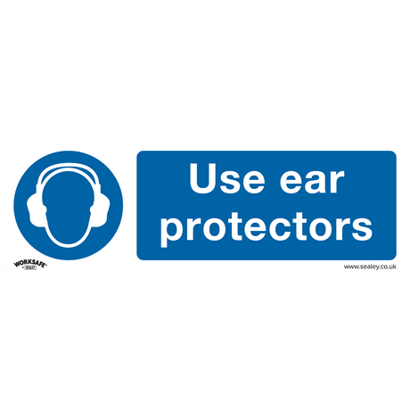Sealey SS10V10 Mandatory Safety Sign - Use Ear Protectors - Self - Adhesive Vinyl - Pack of 10 - SS10V10 - Sealey Tools UK - Trade Counter Direct