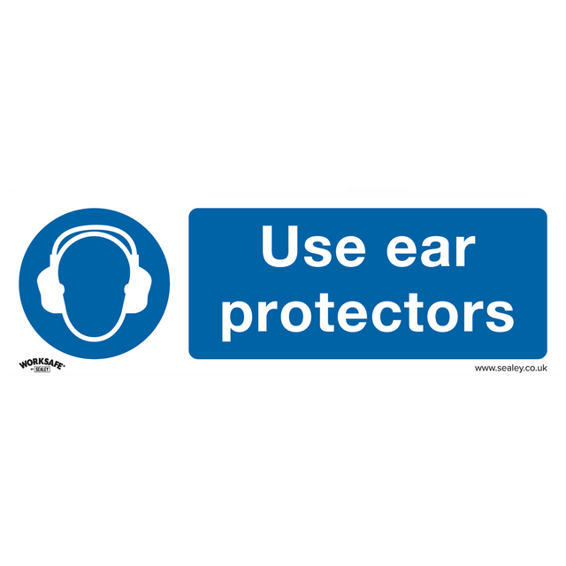 Sealey SS10V10 Mandatory Safety Sign - Use Ear Protectors - Self - Adhesive Vinyl - Pack of 10 - SS10V10 - Sealey Tools UK - Trade Counter Direct