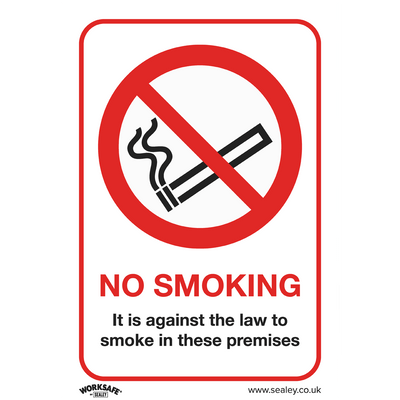 Sealey SS12V1 Worksafe® No Smoking On Premises Safety Sign - Self-Adhesive Vinyl - SS12V1 - Sealey Tools UK - Trade Counter Direct