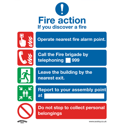 Sealey SS20P10 Worksafe® Fire Action Without Lift Safety Sign, Rigid Plastic - Pack of 10 - SS20P10 - Sealey Tools UK - Trade Counter Direct