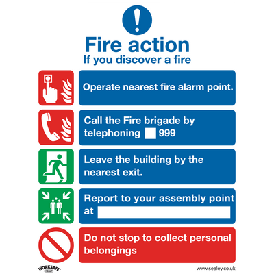 Sealey SS20V1 Worksafe® Fire Action Without Lift Safety Sign - Self-Adhesive Vinyl - SS20V1 - Sealey Tools UK - Trade Counter Direct