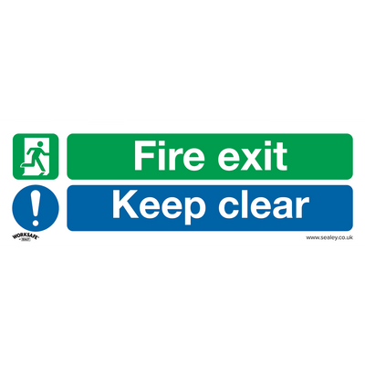 Sealey SS32P10 Worksafe® Fire Exit Keep Clear (Large) Safety Sign, Rigid Plastic - Pack of 10 - SS32P10 - Sealey Tools UK - Trade Counter Direct