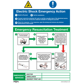 Sealey SS33P1 Safe Conditions Safety Sign - Electric Shock Emergency Action - Rigid Plastic - SS33P1 - Sealey Tools UK - Trade Counter Direct