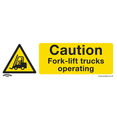 Sealey SS44P10 Worksafe® Caution Fork-Lift Trucks Safety Sign, Rigid Plastic - Pack of 10 - SS44P10 - Sealey Tools UK - Trade Counter Direct