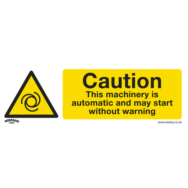 Sealey SS47V10 Warning Safety Sign - Caution Automatic Machinery - Self - Adhesive Vinyl - Pack of 10 - SS47V10 - Sealey Tools UK - Trade Counter Direct
