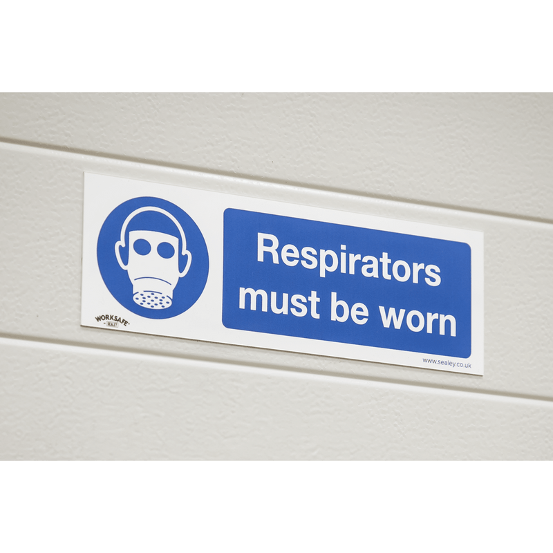 Sealey SS56V10 Worksafe® Respirators Must Be Worn Safety Sign, Self-Adhesive Vinyl - Pack of 10 - SS56V10 - Sealey Tools UK - Trade Counter Direct