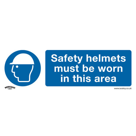 Sealey SS8V10 Worksafe® Safety Helmets Must Be Worn In This Area Safety Sign, Self-Adhesive Vinyl - Pack of 10 - SS8V10 - Sealey Tools UK - Trade Counter Direct