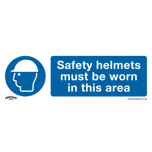 Sealey SS8V10 Worksafe® Safety Helmets Must Be Worn In This Area Safety Sign, Self-Adhesive Vinyl - Pack of 10 - SS8V10 - Sealey Tools UK - Trade Counter Direct
