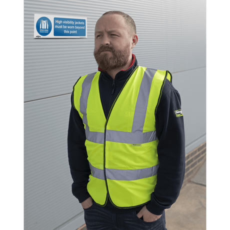 Sealey SS9V1 Worksafe® High Visibility Jackets Must Be Worn Beyond This Point Safety Sign - Self-Adhesive Vinyl - SS9V1 - Sealey Tools UK - Trade Counter Direct