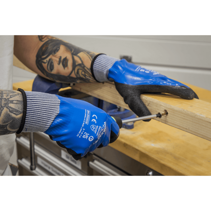 Sealey SSP49L Worksafe® Waterproof Latex Gloves, Large - Pair - SSP49L - Sealey Tools UK - Trade Counter Direct