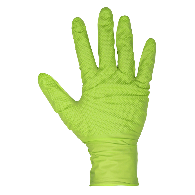 Sealey SSP54XL Diamond Grip Extra-Thick Nitrile Powder-Free Gloves, Hi-Vis Green, X-Large - Pack of 50 - SSP54XL - Sealey Tools UK - Trade Counter Direct