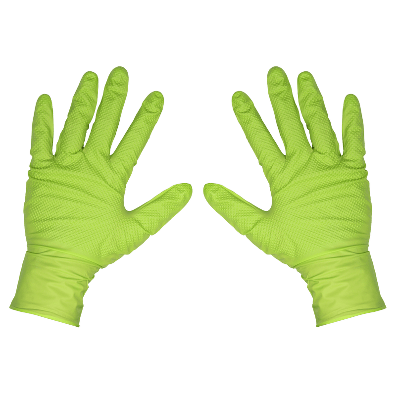 Sealey SSP54XL Diamond Grip Extra-Thick Nitrile Powder-Free Gloves, Hi-Vis Green, X-Large - Pack of 50 - SSP54XL - Sealey Tools UK - Trade Counter Direct