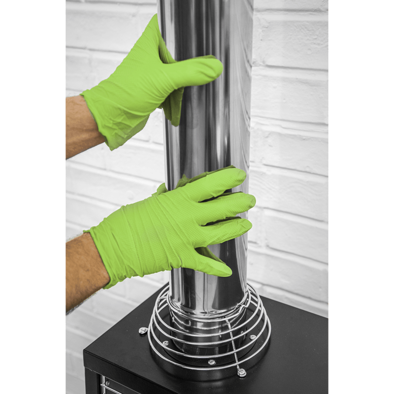 Sealey SSP54XL Diamond Grip Extra-Thick Nitrile Powder-Free Gloves, Hi-Vis Green, X-Large - Pack of 50 - SSP54XL - Sealey Tools UK - Trade Counter Direct