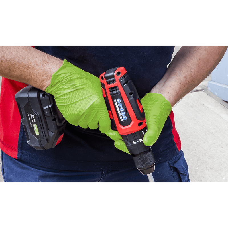 Sealey SSP54XL Diamond Grip Extra-Thick Nitrile Powder-Free Gloves, Hi-Vis Green, X-Large - Pack of 50 - SSP54XL - Sealey Tools UK - Trade Counter Direct