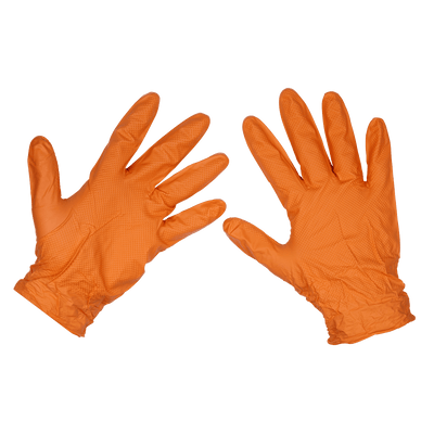 Sealey SSP56XL Diamond Grip Extra-Thick Nitrile Powder-Free Gloves, Orange, X-Large - Pack of 50 - SSP56XL - Sealey Tools UK - Trade Counter Direct