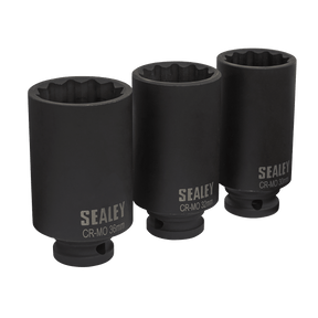 Sealey SX051 Impact Hub Nut Socket Set 1/2"Sq Drive 12-Point 3pc - SX051 - Sealey Tools UK - Trade Counter Direct