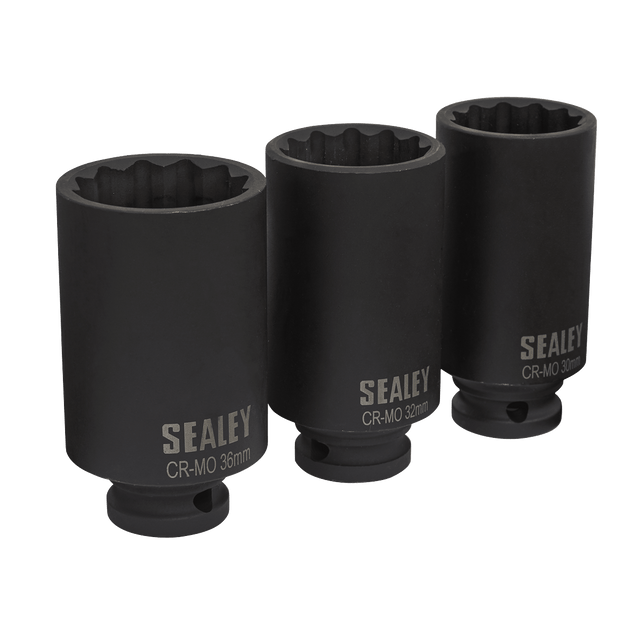 Sealey SX051 Impact Hub Nut Socket Set 1/2"Sq Drive 12-Point 3pc - SX051 - Sealey Tools UK - Trade Counter Direct