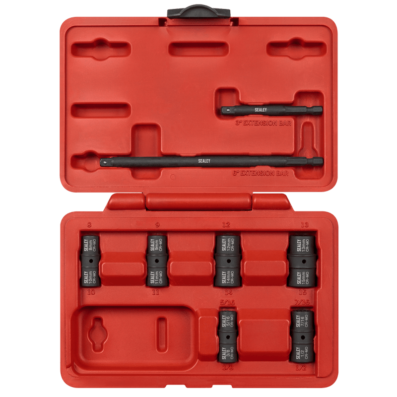 Sealey SX08 Flip Socket Set 1/4"Sq Drive 12-Point 8pc - SX08 - Sealey Tools UK - Trade Counter Direct