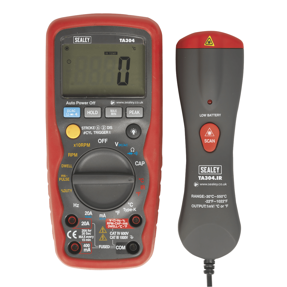 Sealey TA304 15-Function Digital Automotive Multimeter with Inductive Coupler/Infrared Temperature Probe - TA304 - Sealey Tools UK - Trade Counter Direct