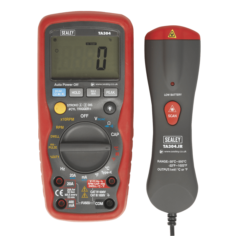 Sealey TA304 15-Function Digital Automotive Multimeter with Inductive Coupler/Infrared Temperature Probe - TA304 - Sealey Tools UK - Trade Counter Direct