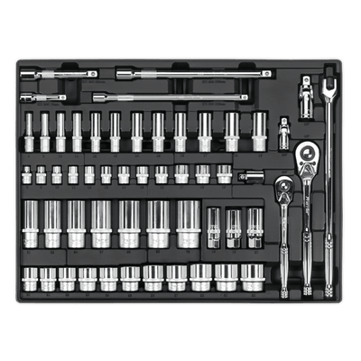 Sealey TBT31 Tool Tray with Socket Set 55pc 3/8" & 1/2"Sq Drive - TBT31 - Sealey Tools UK - Trade Counter Direct