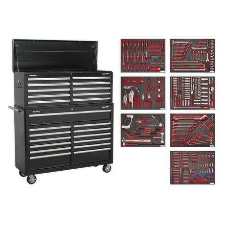 Sealey TBTPBCOMBO4 Tool Chest Combination 23 Drawer with Ball Bearing Slides - Black with 446pc Tool Kit - TBTPBCOMBO4 - Sealey Tools UK - Trade Counter Direct