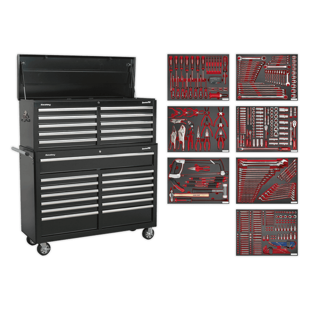Sealey TBTPBCOMBO4 Tool Chest Combination 23 Drawer with Ball Bearing Slides - Black with 446pc Tool Kit - TBTPBCOMBO4 - Sealey Tools UK - Trade Counter Direct