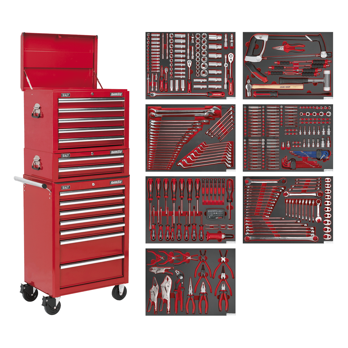 Sealey TBTPCOMBO1 Superline PRO® Tool Chest Combination 14 Drawer with 446pc Tool Kit - Red - TBTPCOMBO1 - Sealey Tools UK - Trade Counter Direct