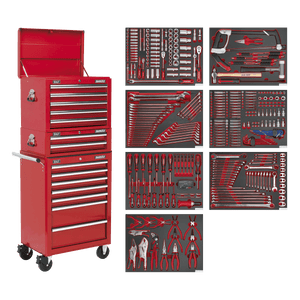 Sealey TBTPCOMBO1 Superline PRO® Tool Chest Combination 14 Drawer with 446pc Tool Kit - Red - TBTPCOMBO1 - Sealey Tools UK - Trade Counter Direct