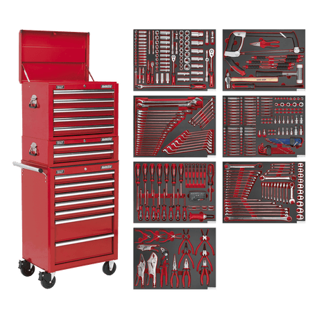 Sealey TBTPCOMBO1 Superline PRO® Tool Chest Combination 14 Drawer with 446pc Tool Kit - Red - TBTPCOMBO1 - Sealey Tools UK - Trade Counter Direct