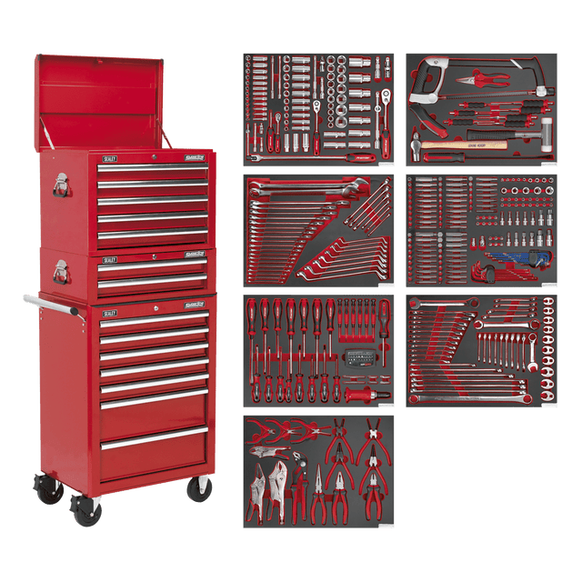 Sealey TBTPCOMBO1 Superline PRO® Tool Chest Combination 14 Drawer with 446pc Tool Kit - Red - TBTPCOMBO1 - Sealey Tools UK - Trade Counter Direct