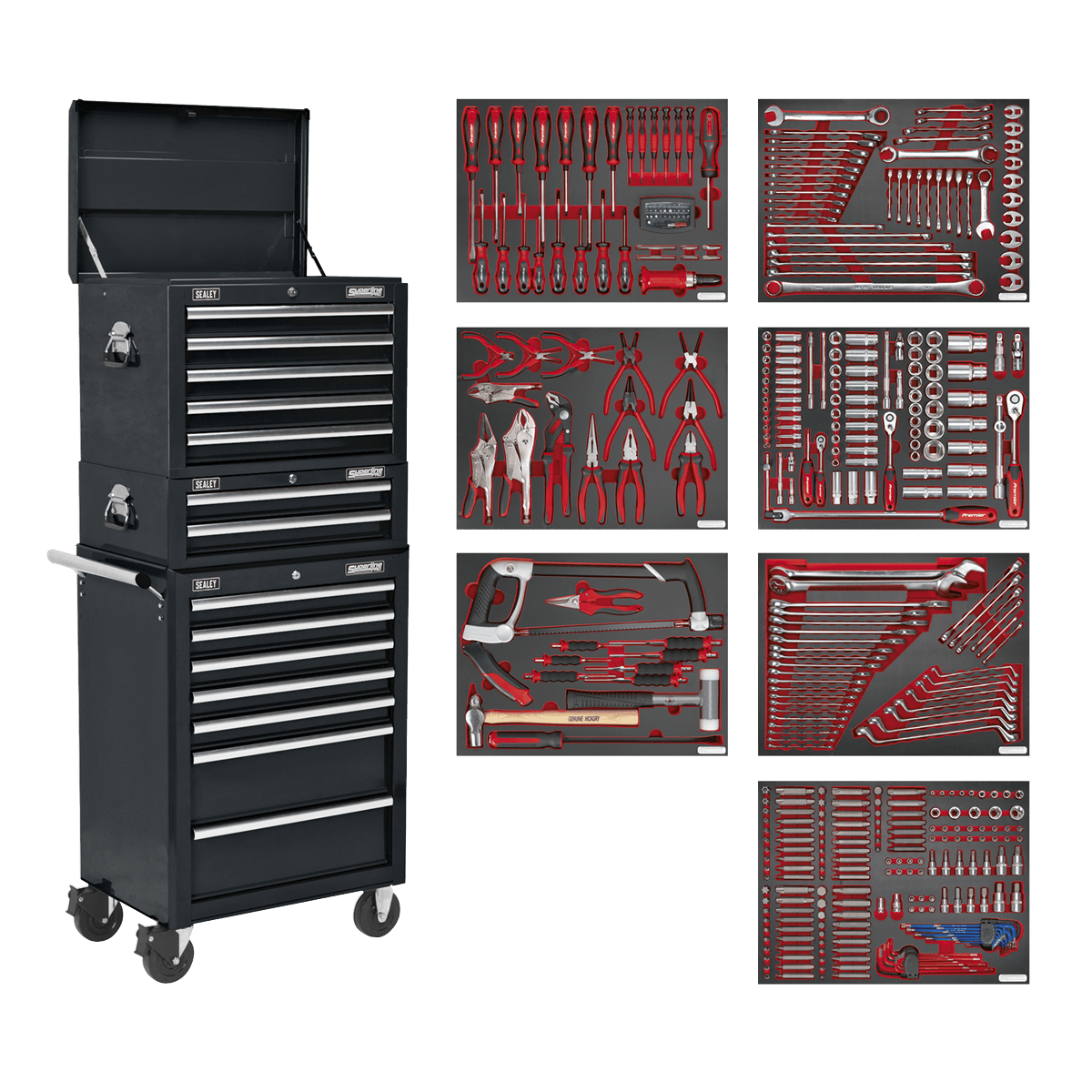 Sealey TBTPCOMBO2 Superline PRO® Tool Chest Combination 14 Drawer with 446pc Tool Kit - Black - TBTPCOMBO2 - Sealey Tools UK - Trade Counter Direct