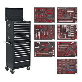 Sealey TBTPCOMBO2 Superline PRO® Tool Chest Combination 14 Drawer with 446pc Tool Kit - Black - TBTPCOMBO2 - Sealey Tools UK - Trade Counter Direct